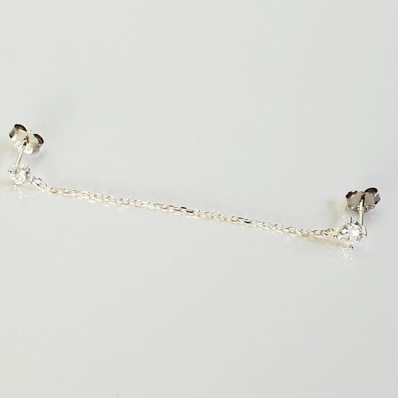 Crystal Chain Stud Sterling Silver Cartilage Double Piercing Climber Earring NEW - Picture 15 of 16